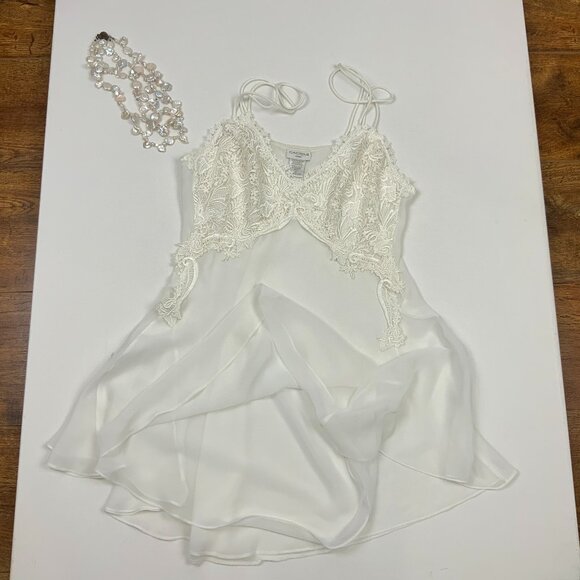 Vintage Cacique Paris White Lace babydoll Slip Dress Chemise Sz S - Picture 13 of 16